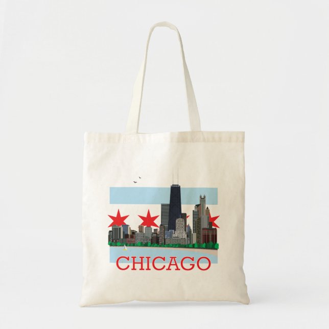 Tote Bag Horizon de Chicago et drapeau de ville (Devant)