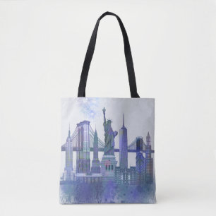 Tote Bag Horizon de New York - bleu d'aquarelle