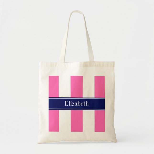 Tote Bag Hot Pink #2 XL Stripes, Navy 5c Nom Monogram (Devant)