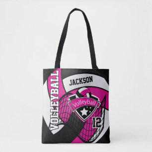 Tote Bag Hot Pink, Black and White Volleyball