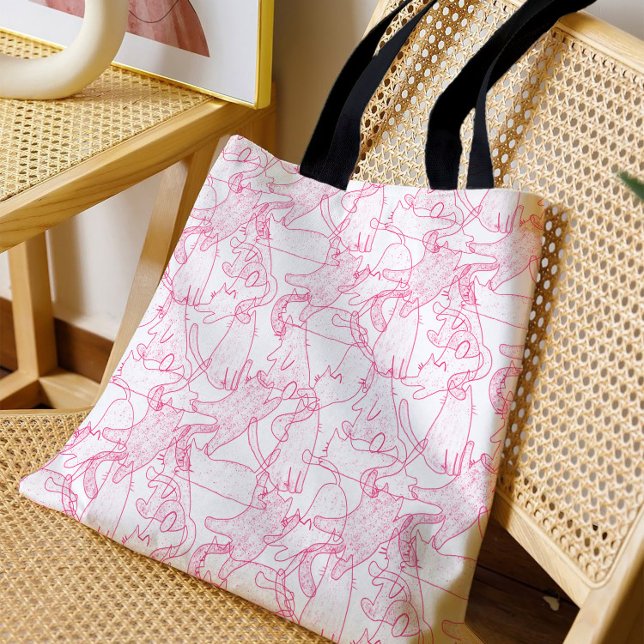 Tote Bag Hot Pink Scribble Cats – modern cute Pattern (Créateur téléchargé)