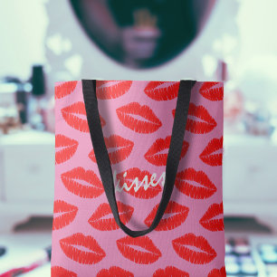 Tote Bag Hot rose rouge Lipstick Baisers lèvres Motif Perso