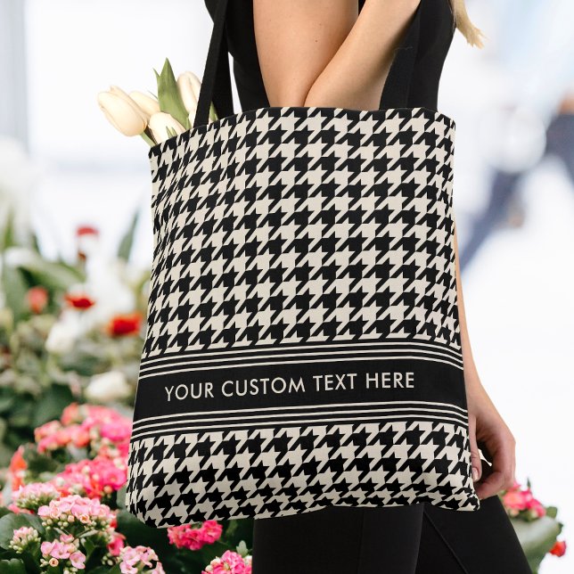 Tote Bag Houndstooth élégant Personnalisé noir off-blanc (Créateur téléchargé)