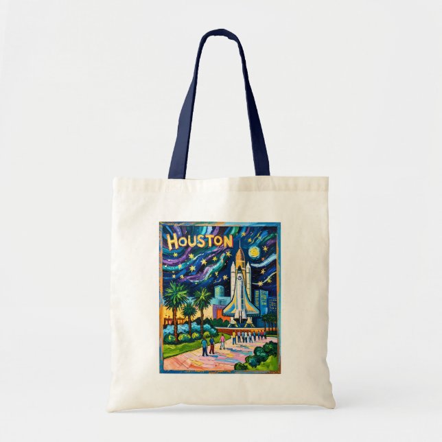 Tote Bag Houston Skyline Space Center Rocket Van Gogh Kids (Devant)