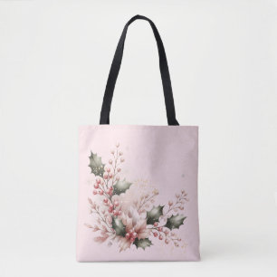 Tote Bag Houx et Baies Rose Pâle