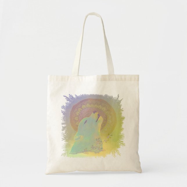 Tote Bag Howling Wolf et Mandala Plantes Frame (Devant)