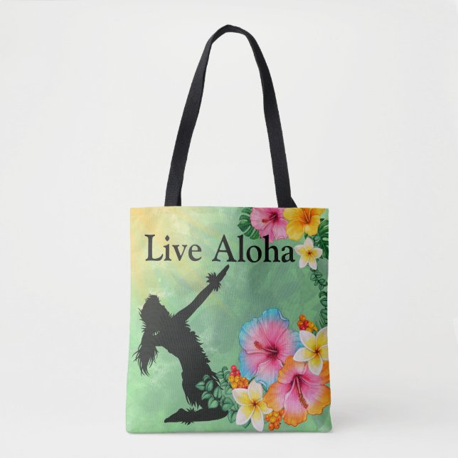 Tote Bag Hula Dancer Live Aloha Fleurs tropicales (Devant)