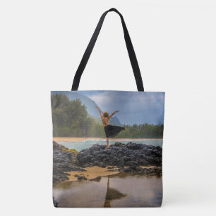 Tote Bag Hula Dancer Lumaha'i Beach, Hawaiian Beach Bag