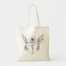 Hummingbirds in Heart Shape with Flower Line Art