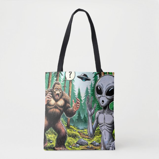 Tote Bag Humour Alien et Bigfoot (Devant)