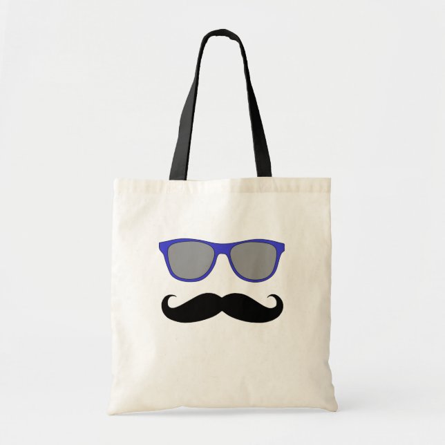 Tote Bag Humour de moustache et lunettes de soleil bleues (Devant)