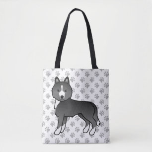 Tote Bag Husky Sibérien de Dessin Animé Noir Majoritairemen