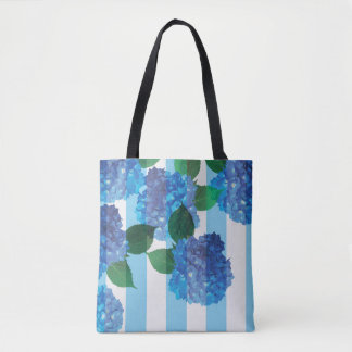 Tote Bag Hydrangea bleu avec des rayures Fourre-tout