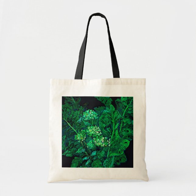 Tote Bag Hydrangea et Horseradish Floral Art noir et vert (Devant)