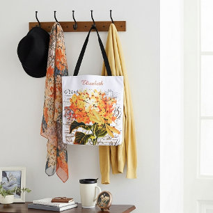 Tote Bag Hydrangea orange et libellule personnalisée