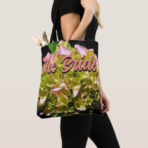 Tote Bag Hydrangea vert jaune rose, pour la Mariée