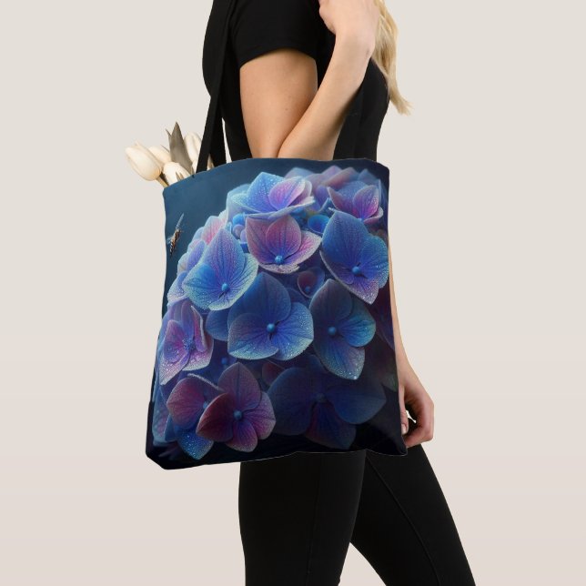 Tote Bag Hydrangeas Floral Purple et Bleu (De près)