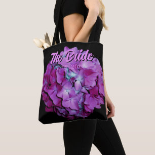 Tote Bag Hydrangeas magenta et turquoise pour la mariée