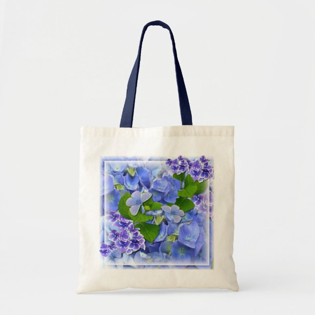 Tote Bag Hydrangées bleues et papillons (Devant)