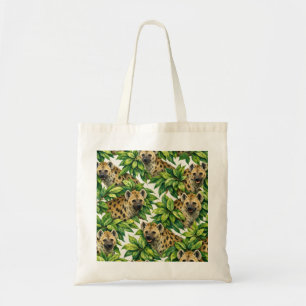 Tote Bag Hyène tachetée et feuilles vertes tropicales faune