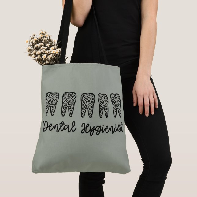 Tote Bag Hygiéniste dentaire | RDH Dentist Léopard dents ca (De près)
