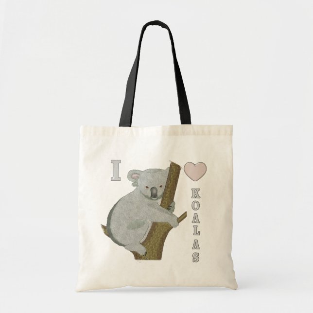 Tote Bag I Heart Koalas Fuzzy Animals AUSTRALIE (Devant)
