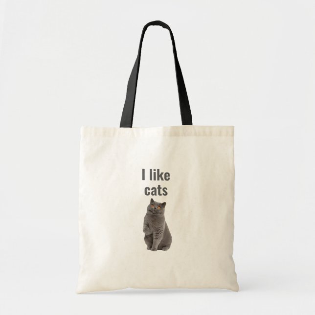 Tote Bag I Like Cats – Cute Gray Cat Illustration Design (Devant)