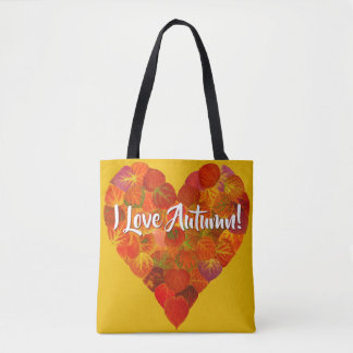 Tote Bag I Love Automne!—Rouge Aspen Leaf Heart 1
