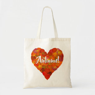 Tote Bag I Love Autumn, Bold—Red Aspen Leaf Heart 1