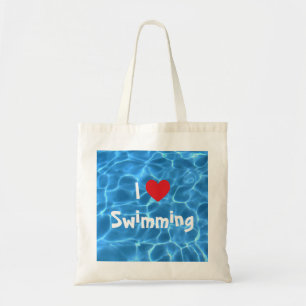 Tote Bag I Love Baignade Coeur Rouge avec Bleu Piscine Eau