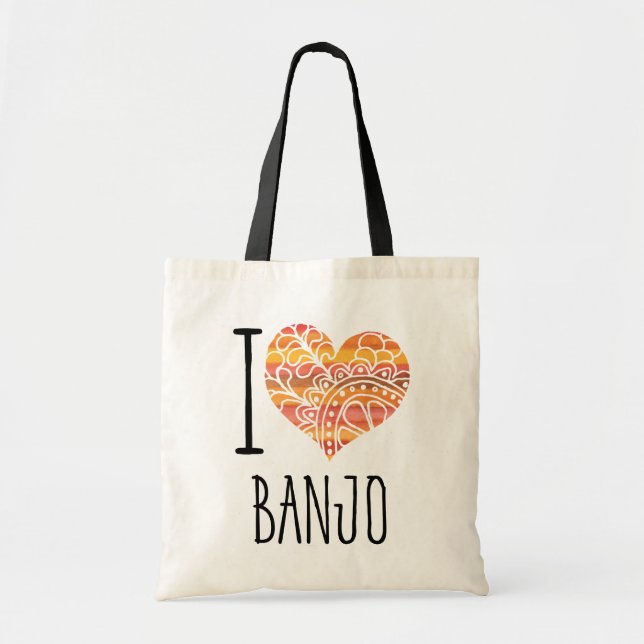 Tote Bag I Love Banjo Orange Mandala Heart (Devant)