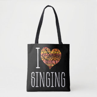 Tote Bag I Love Chanter Jaune Orange Mandala Heart