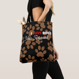 Tote Bag I Love Chiens Personnalisé Noir