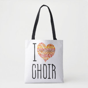 Tote Bag I Love Choir Jaune Orange Mandala Heart