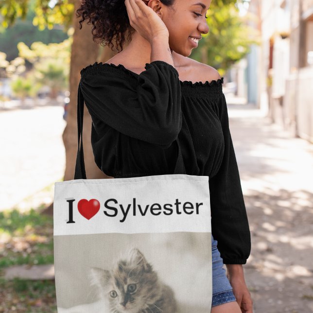 Tote Bag I Love My Cat photo personnalisée (Créateur téléchargé)