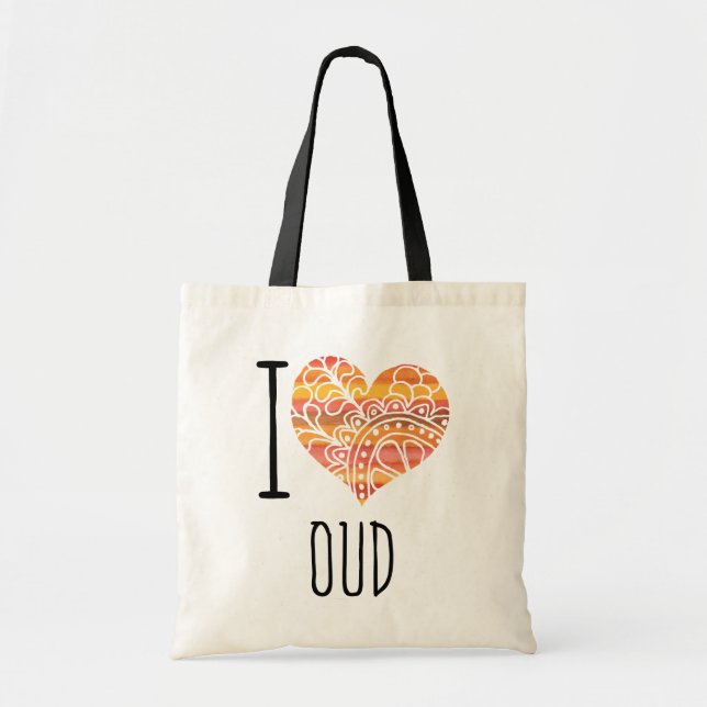 Tote Bag I Love Oud Orange Mandala Heart (Devant)
