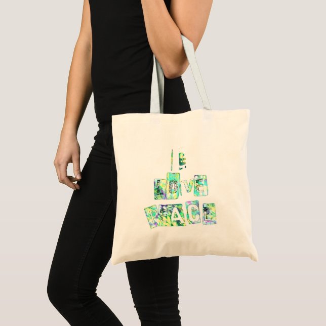 Tote Bag I Love Peace Beautiful Art Print Text Design (Devant (produit))