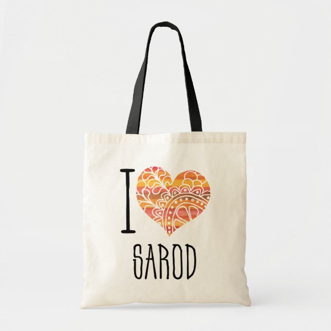 Tote Bag I Love Sarod Orange Mandala Heart (Devant)