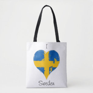 Tote Bag I Love Suède Distressed Coeur Peint Drapeau