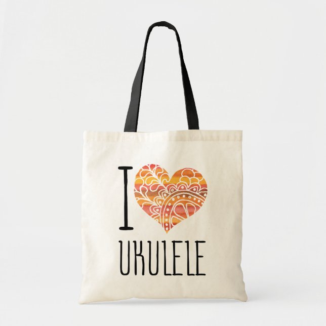 Tote Bag I Love Ukulele Orange Mandala Heart (Devant)