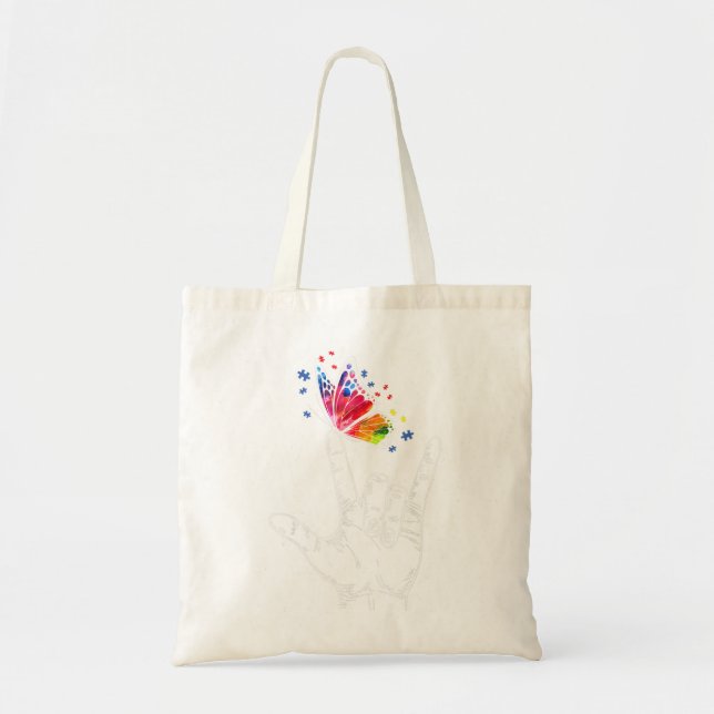 Tote Bag I Love You Hand Sign Language Butterfly Puzzle Pie (Devant)