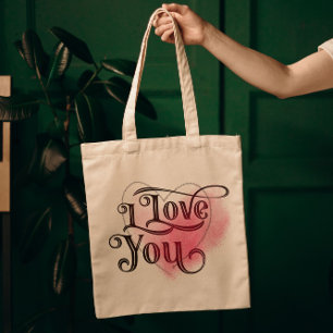Tote Bag I Love You Modern Light Heart Graphic Texte Élégan
