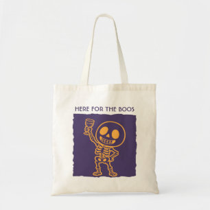 Tote Bag Ici pour les Huées Toile Drôle de Squelette Hallow