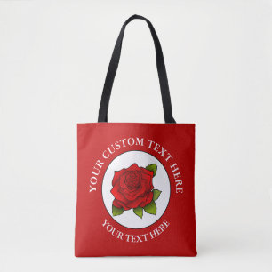 Tote Bag Icône de texte personnalisé Rose rouge