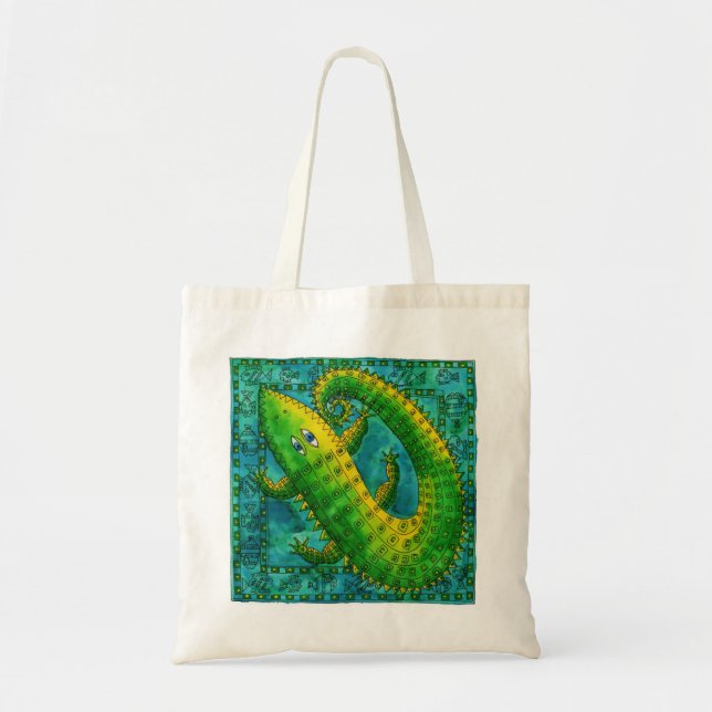 Tote Bag Illustration aquarelle de crocodile à motifs (Devant)