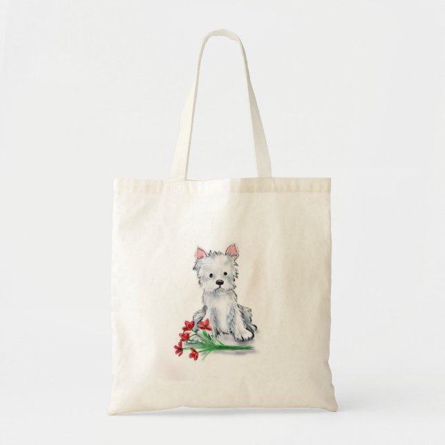 Tote Bag Illustration blanche de terrier de westie de chiot (Devant)