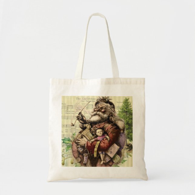 Tote Bag Illustration classique de l'arbre du Père Noël joy (Devant)