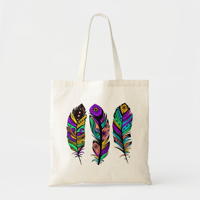 Tote Bag Illustration colorée de 3 plumes (Devant)