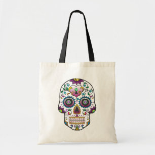 Tote Bag Illustration colorée du crâne de sucre floral