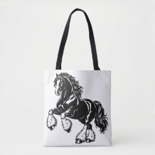 Tote Bag Illustration de cheval de trait Shire noir et blan